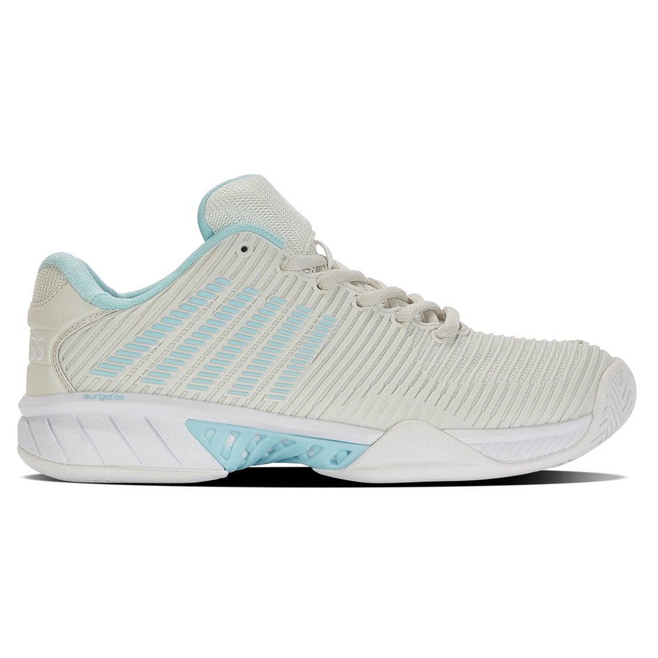 K-Swiss Hypercourt Express 2 Vaporous Gray White Blue Glow Women's Tennis Shoes