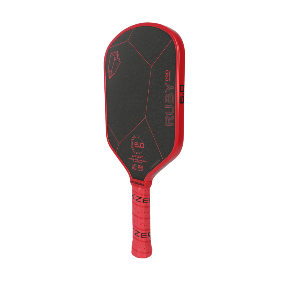 Six Zero Ruby Pro Red 14mm Pickleball Paddle – Control the 'T' Sports