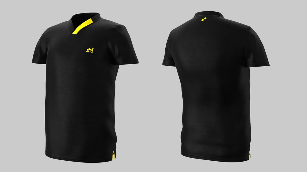 Eye Performance Line V-Neck Mens Shirt Black with Yellow
