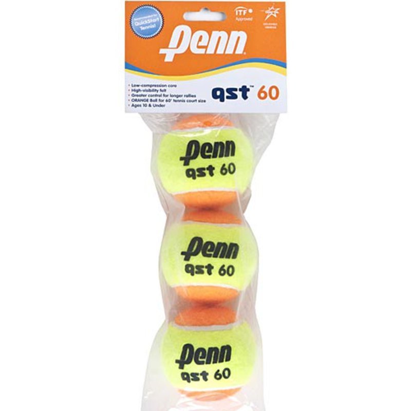Penn QST 60 Orange/Yellow Felt Quick Start Tennis Balls, 3-pack