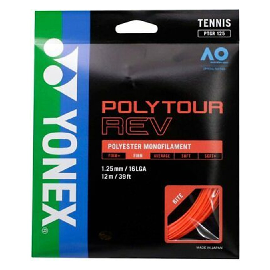 Yonex Poly Tour Rev Polyester 16L gauge Bright Orange Tennis String Set