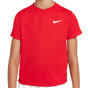 Nike Court Dri-Fit Victory Boy's University Red Tennis Top Close up